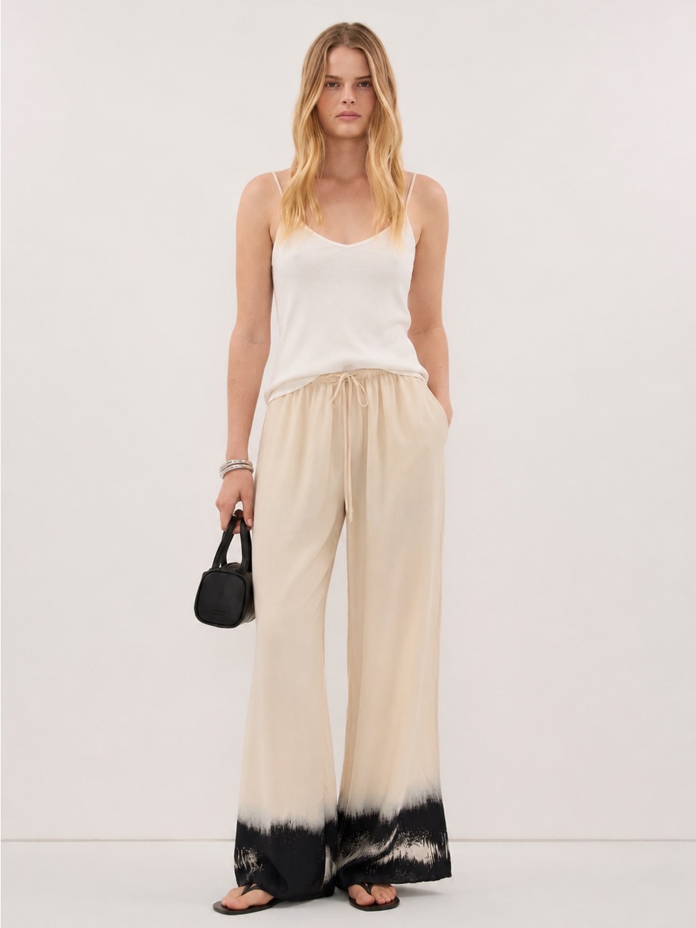 DISSH Cream Wide-Leg Tie-Dye Hem Pants SIZE 8